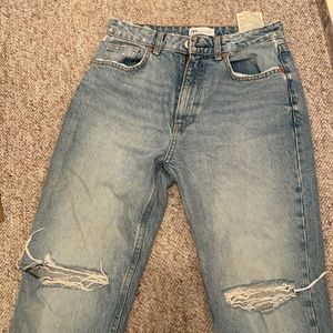 Zara high waisted straight leg ripped jeans